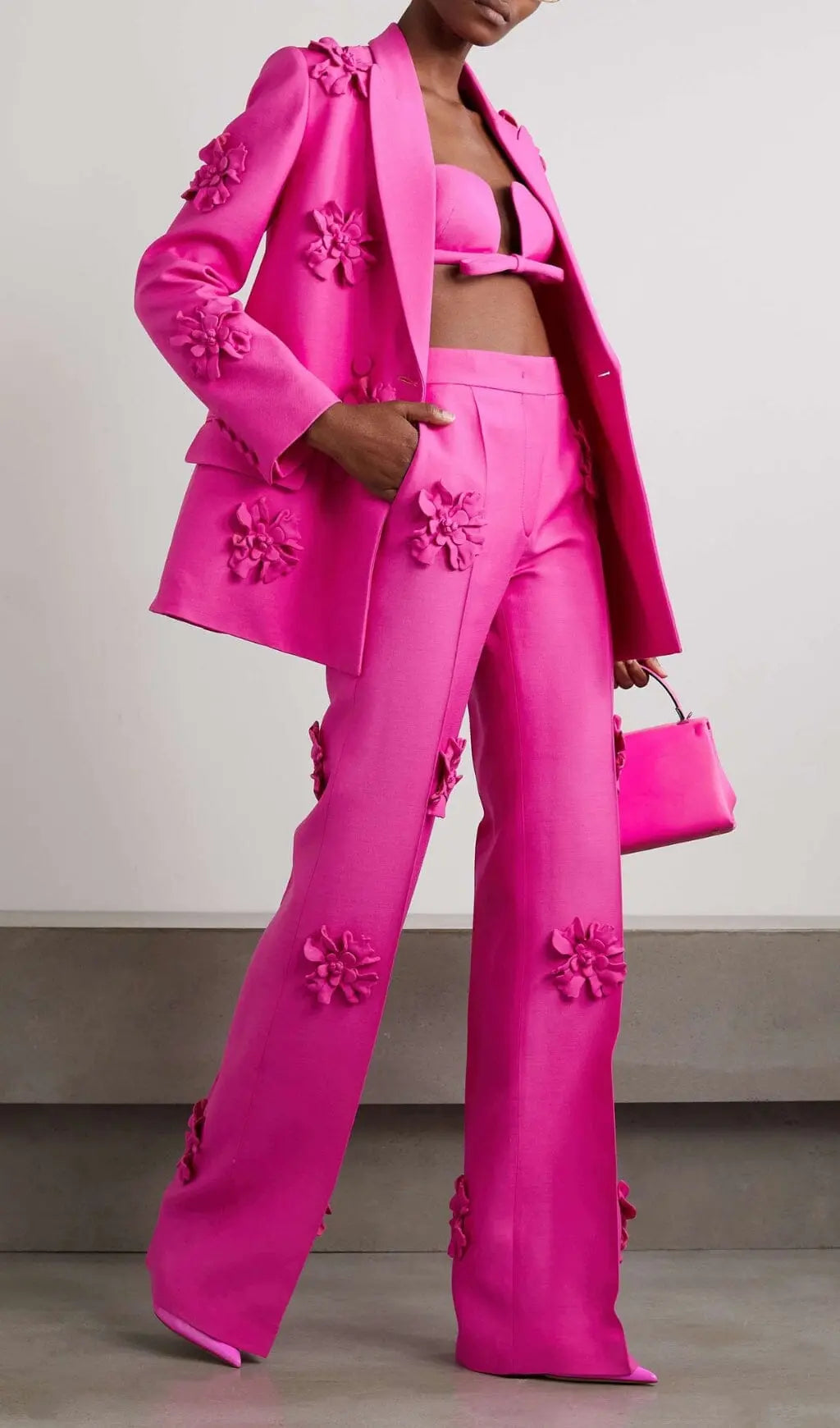 Fashionslee Women Acedia Pink Stereo Flower Mid-Rise Pants
