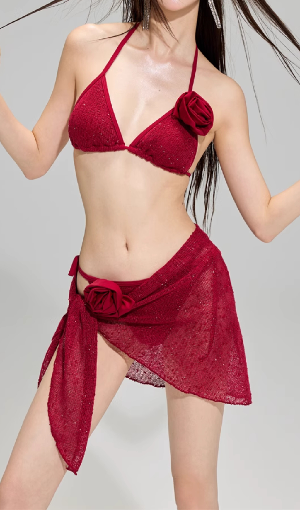 980e0e28f92c08037b09138765e16245.jpg Fashionslee Women Darina Red Flower Sequin Three-Piece Swimsuit