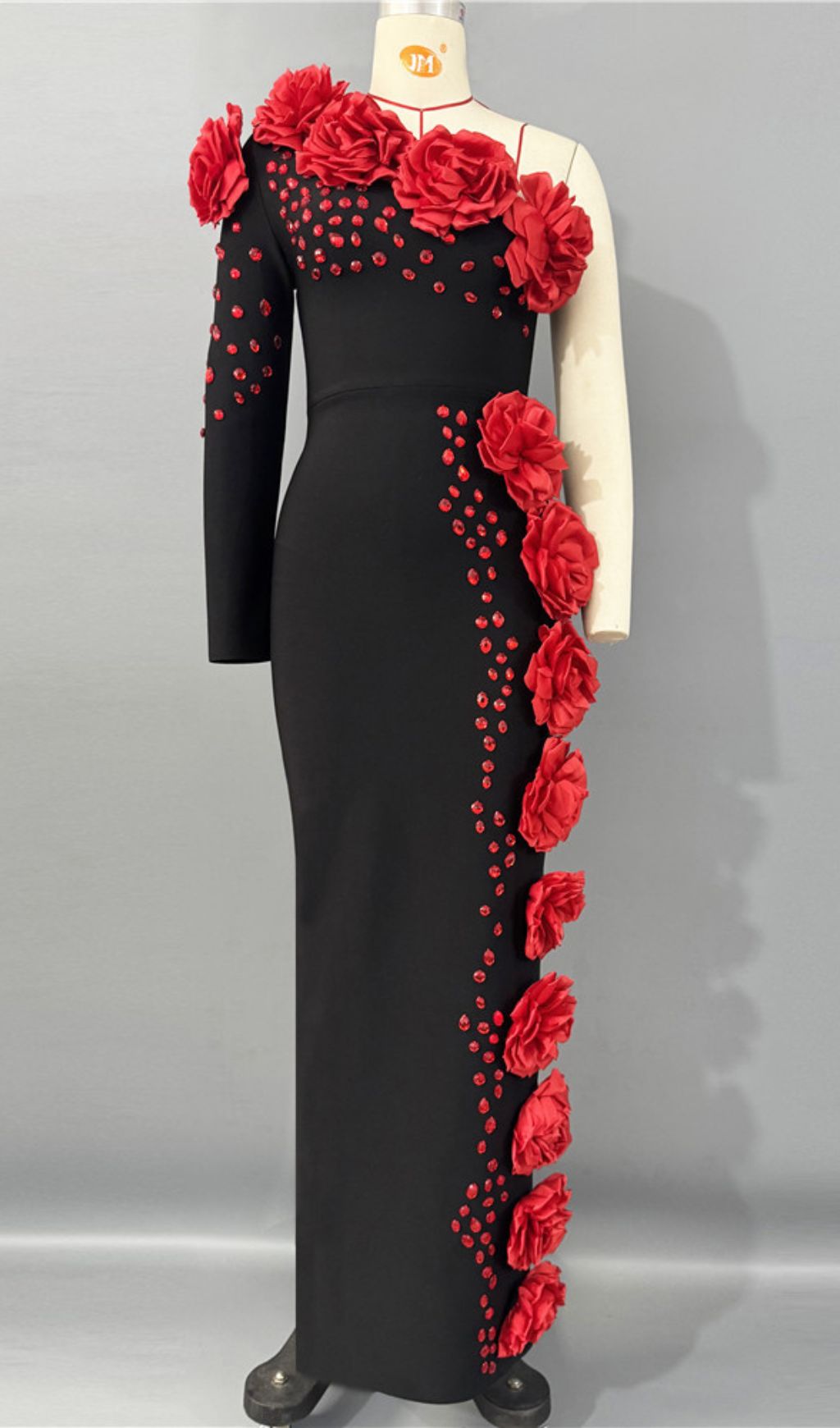 Fashionslee Women Giorgia Black Flower One-Shoulder Maxi Dress