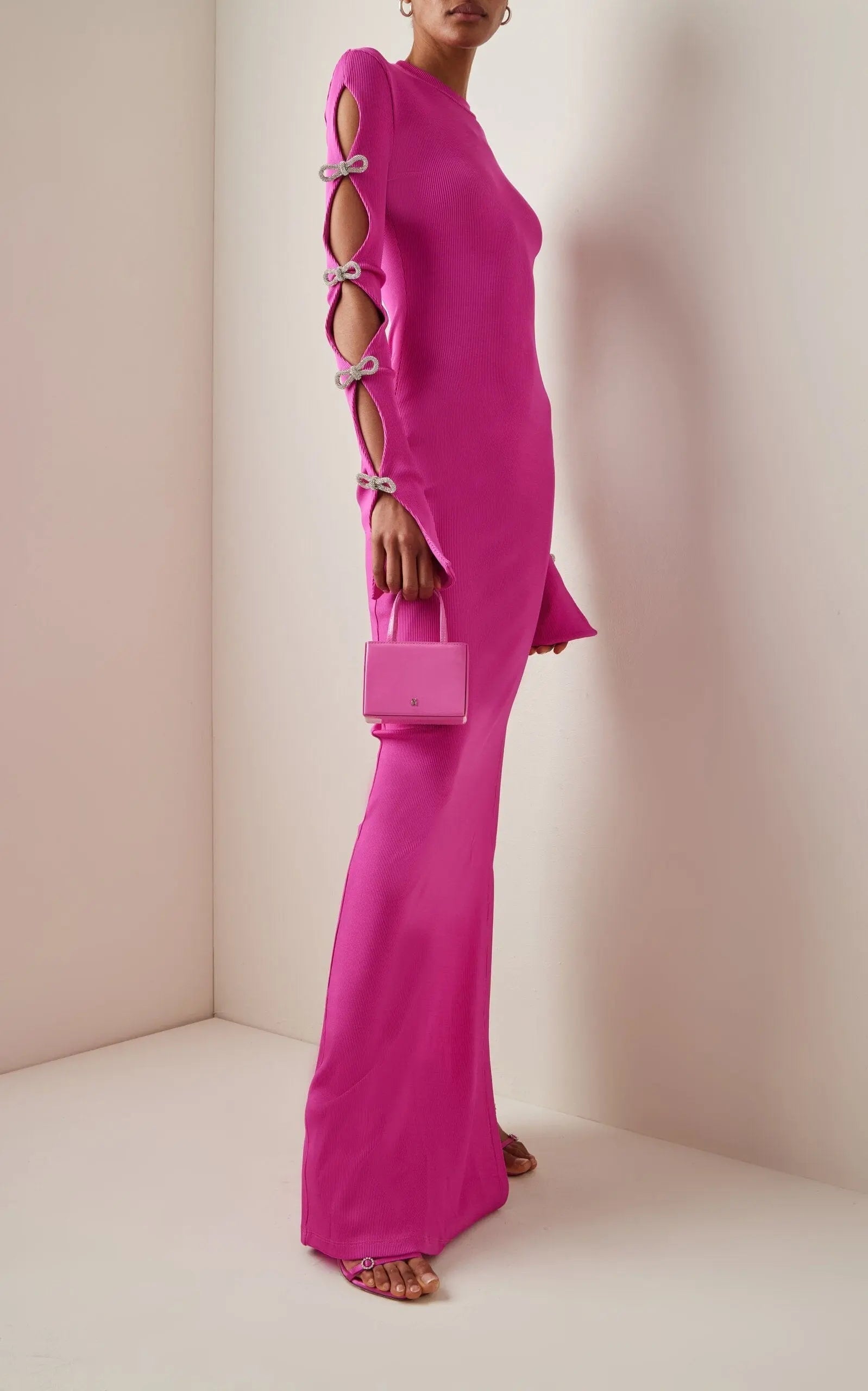 Fashionslee Women Bandage Cut Out Maxi Dress In Pink