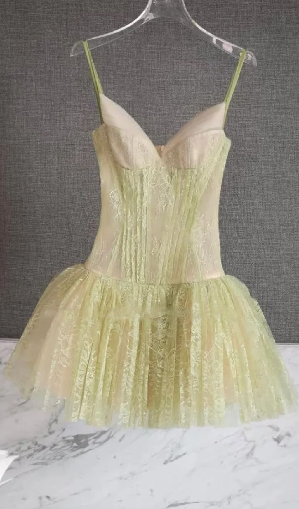 Fashionslee Women Ithaca Green Strappy Lace Mini Dress