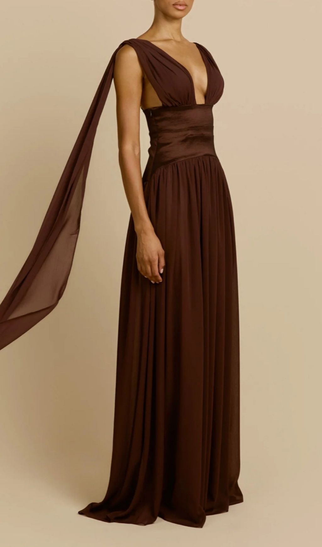 Fashionslee Women Korinna Mocha Chiffon Maxi Dress