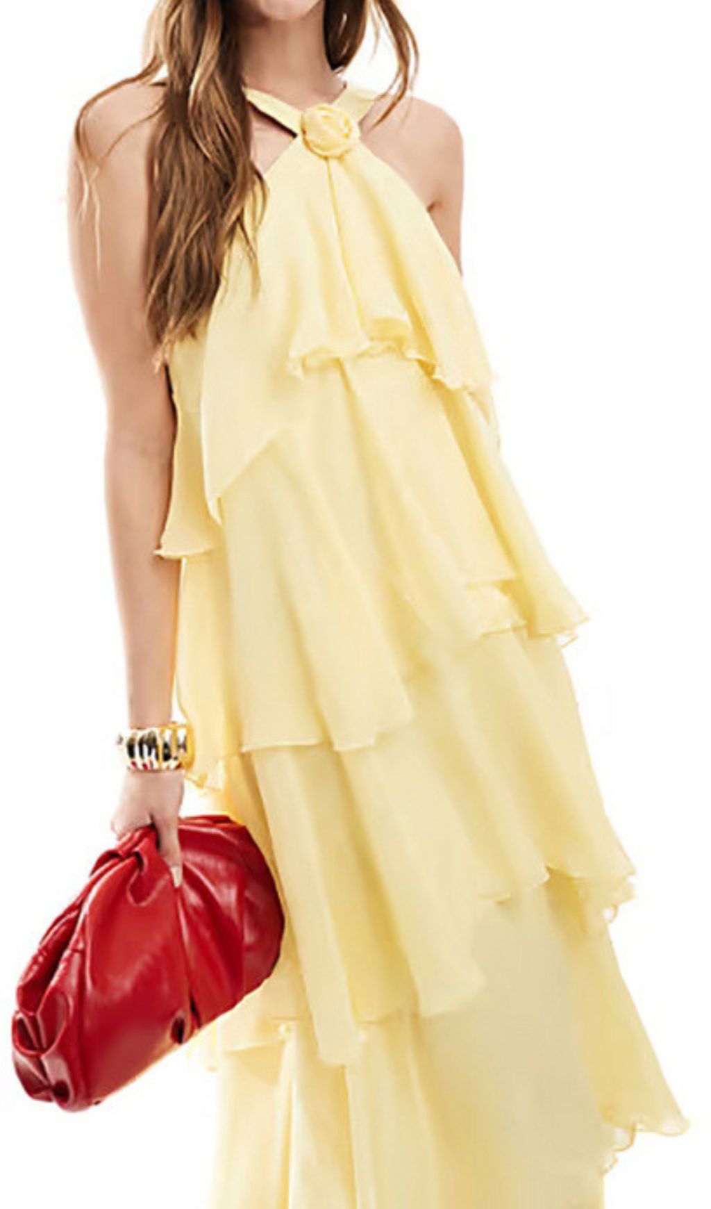 98e6e830a71f0cce6eb4f8091392fba5.jpg Fashionslee Women Falala Yellow Flower Halter Layered Maxi Dress