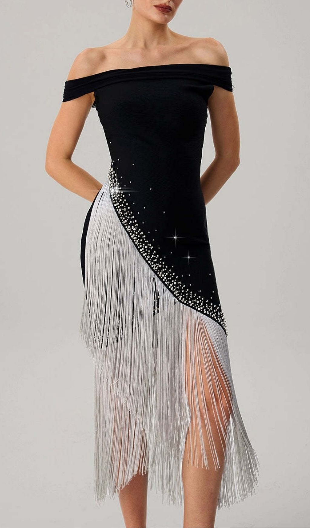 Fashionslee Women Koda Silver Tassel Diamante Bandage Midi Dress
