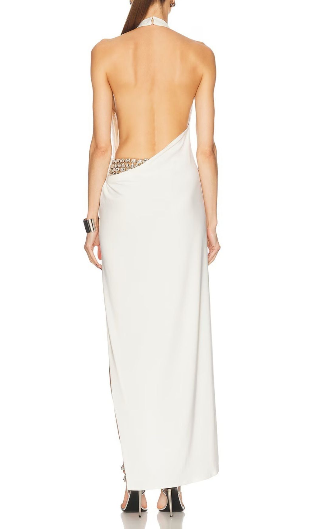Fashionslee Women Isaura White Backless Rhinestone Maxi Dress