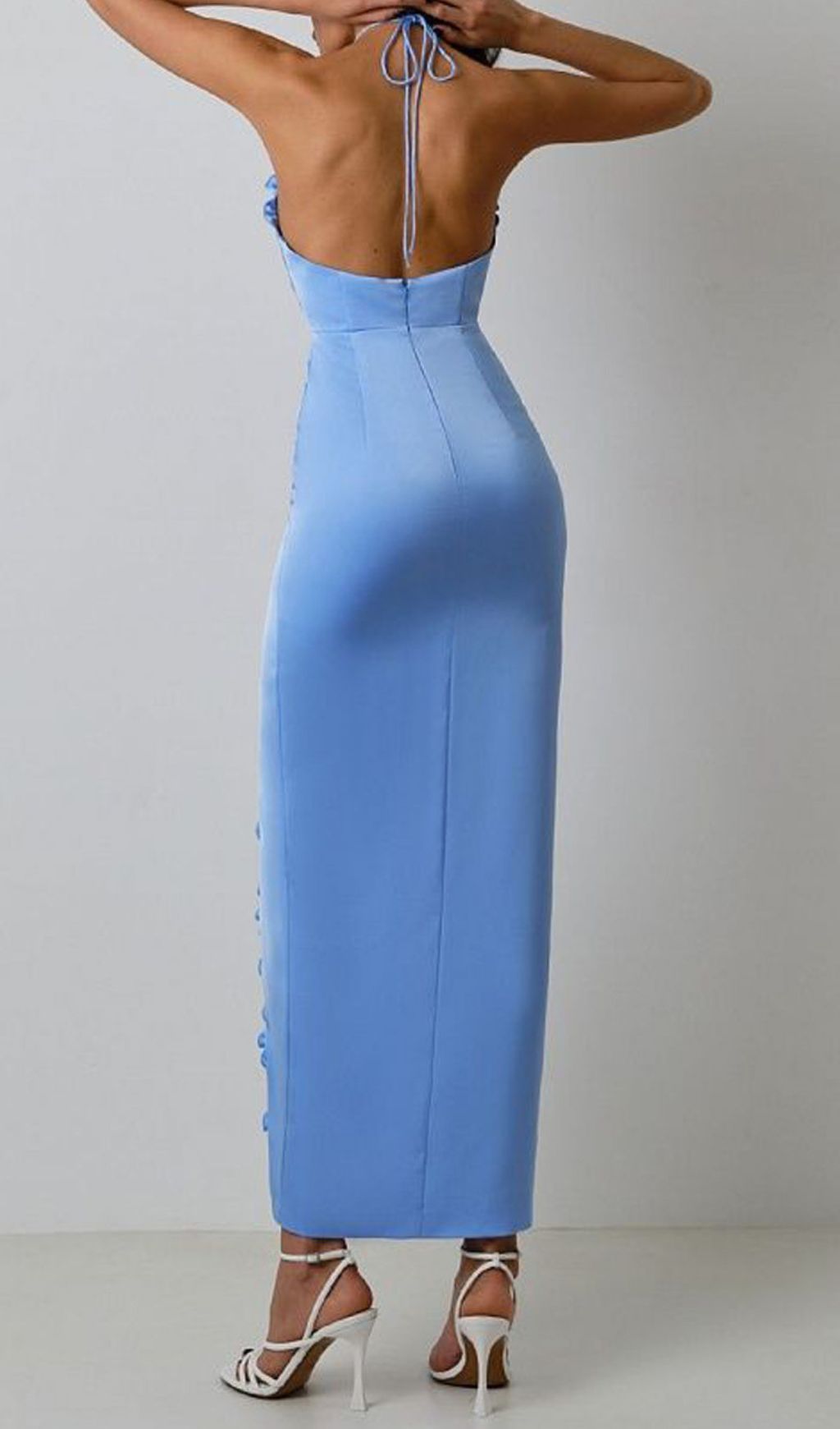 Fashionslee Women Floral Embellished Slit Midi Dress In Blue