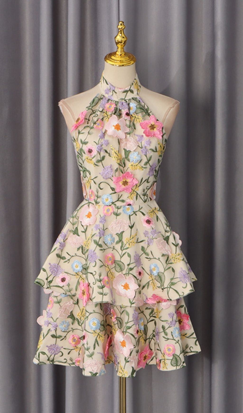 9921db02d07f6d10a476e3562586db66.jpg Fashionslee Women Dyllis Halterneck Flower Embroidered Mini Dress