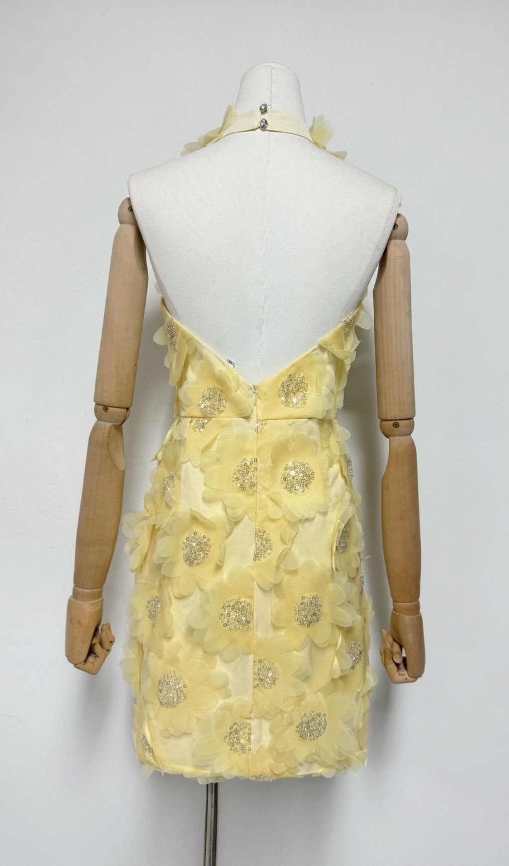 Fashionslee Women Pavryn Yellow Halterneck Sequin Flower Mini Dress