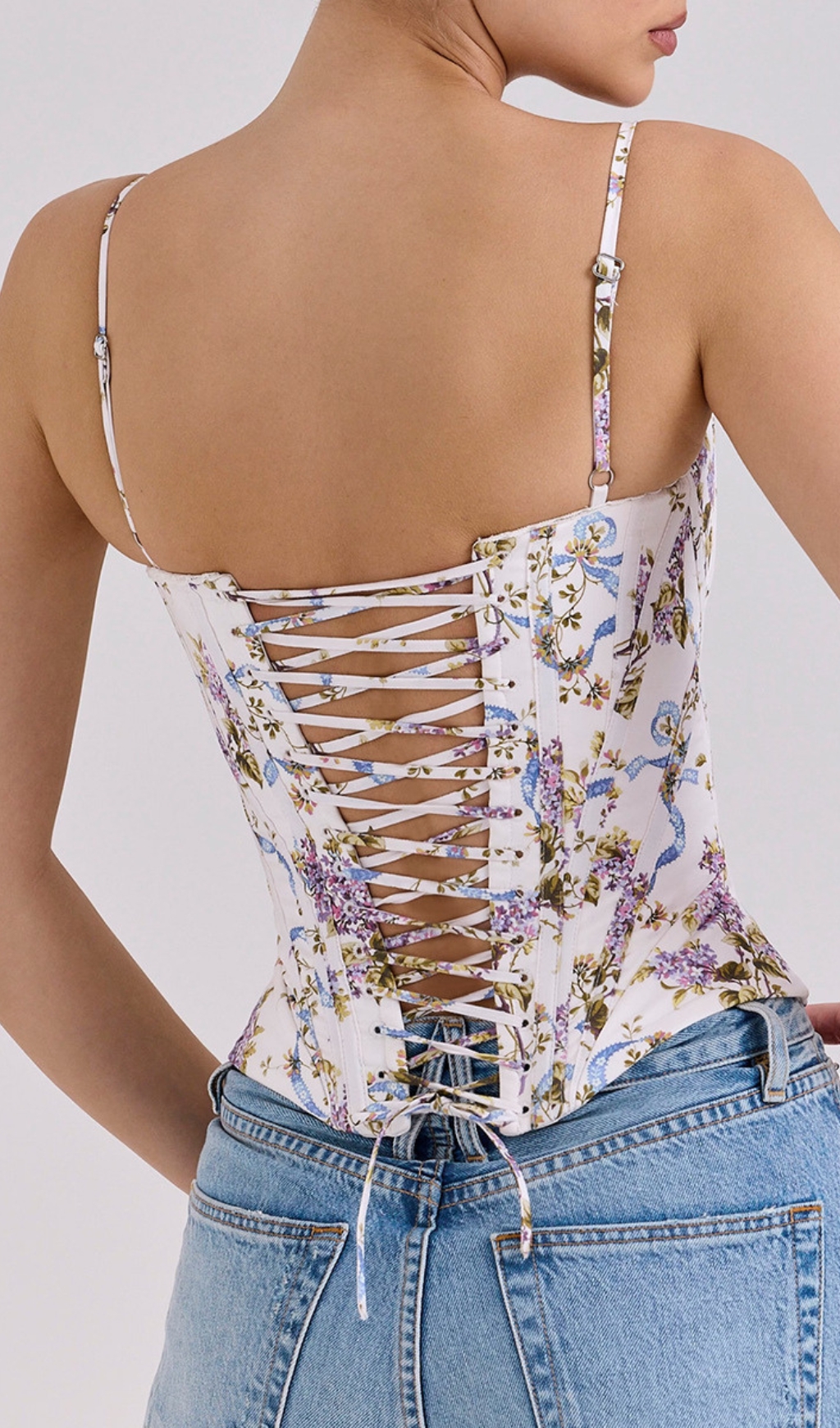 Fashionslee Women Devica White Floral Corset Top
