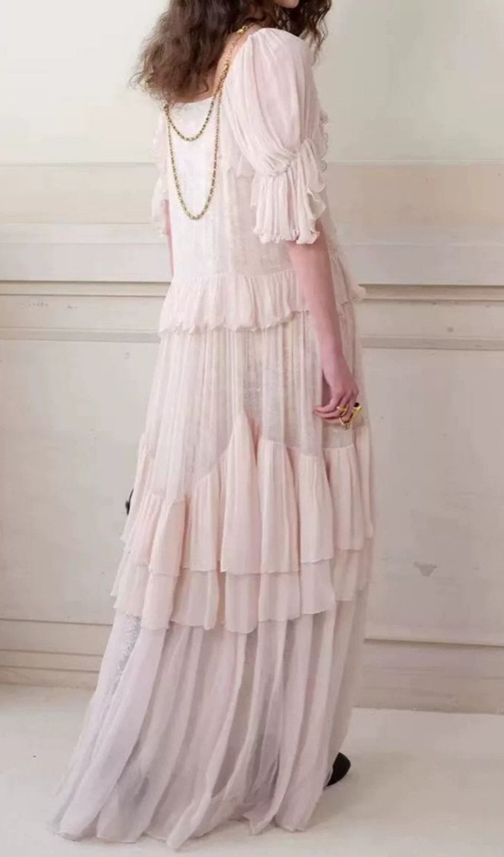 Fashionslee Women Kimamana Pink V-Neck Ruffle Maxi Dress