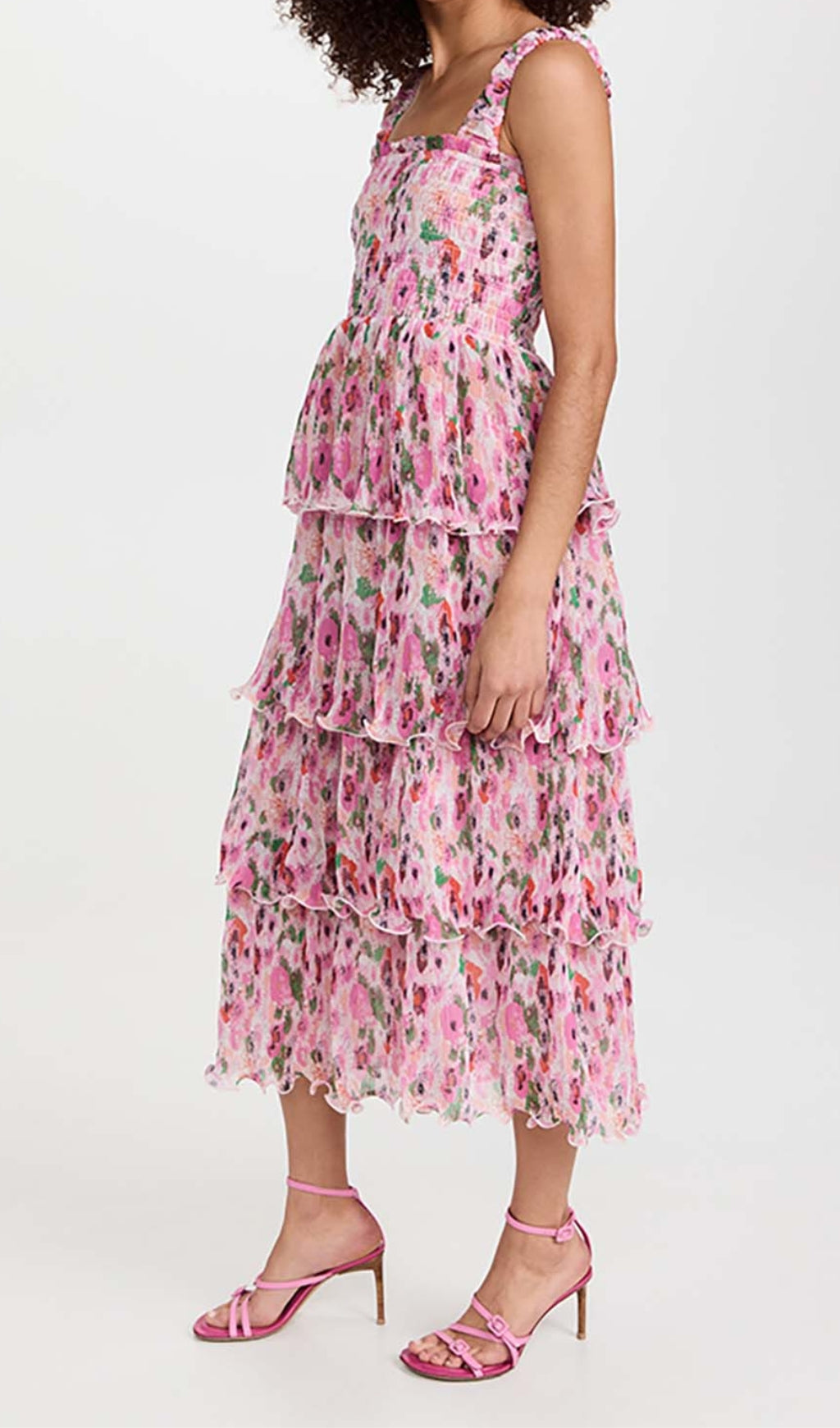 999d8ea5d5b8360a8e4c9572f92cca63.jpeg Fashionslee Women Floral-Appliqué Tiered Midi Dress In Pink