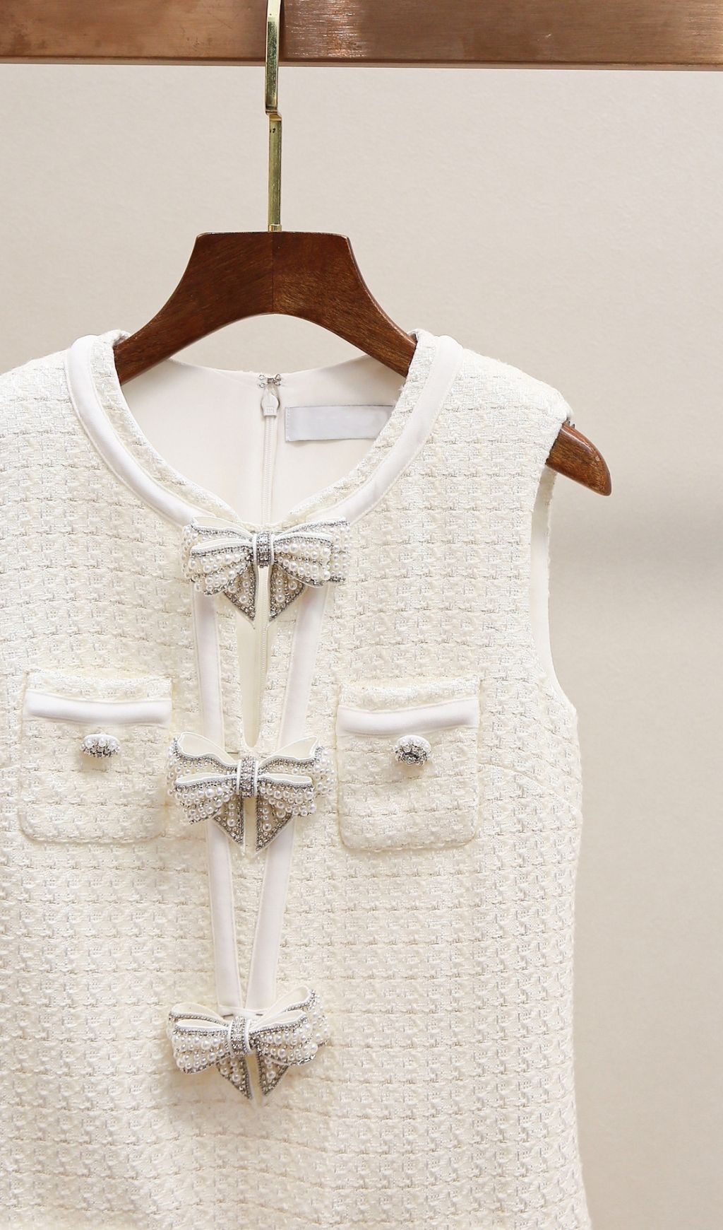 CREAM BOUCLE BOW VIRAL MINI DRESS