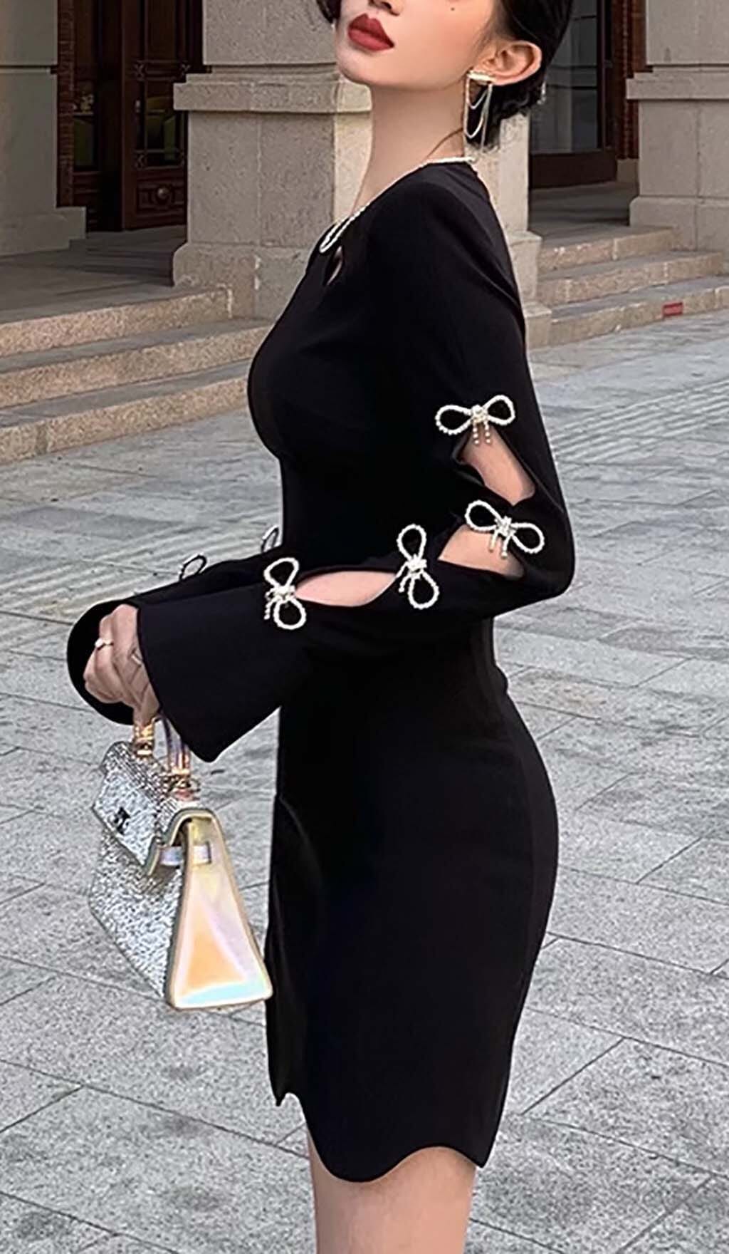 99bcdecda33430443abd61ec869d1670.jpeg Fashionslee Women Rhinestone Bow-Embellished Mini Dress In Black