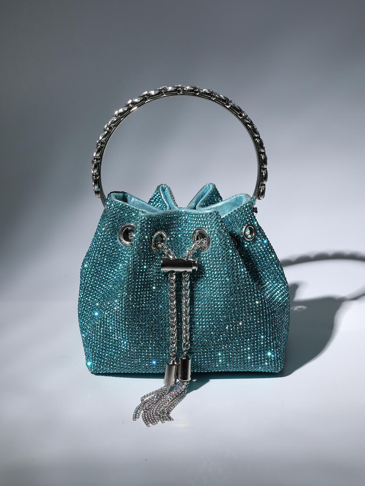 99c386fce97b5e9a28263c76a9f84282.jpeg Fashionslee Women Crystal Embellished Bucket Bag In Blue