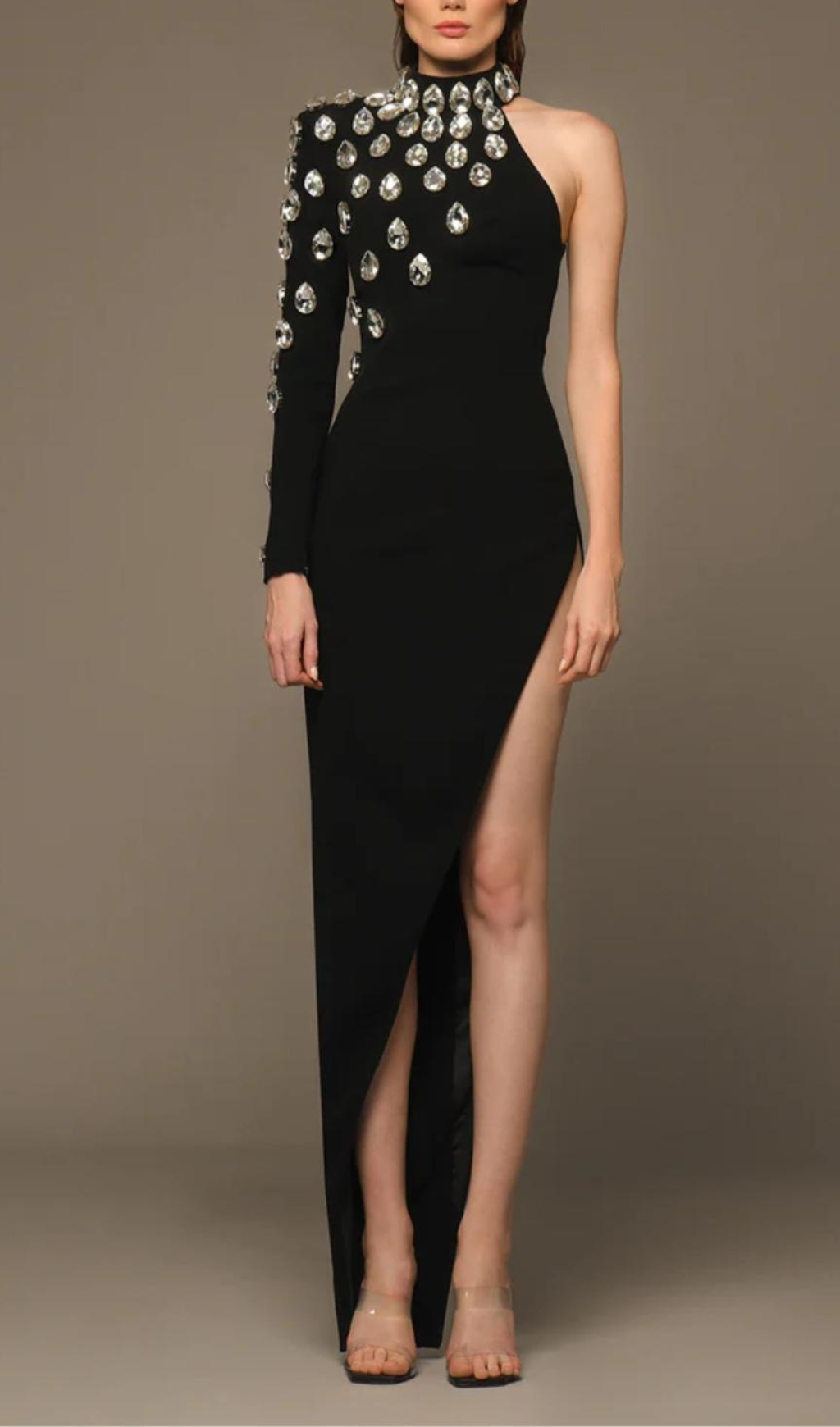 Fashionslee Women Aubree Asymmetrical Black Crêpe Dress