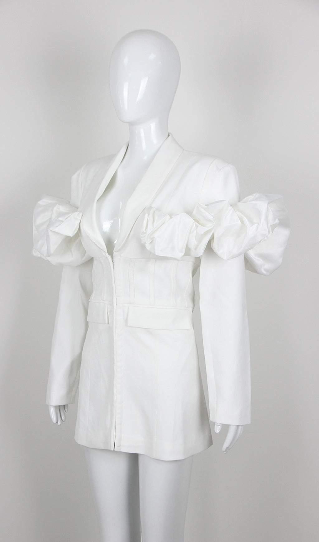 Fashionslee Women Allayna White Puff Detail Blazer Dress