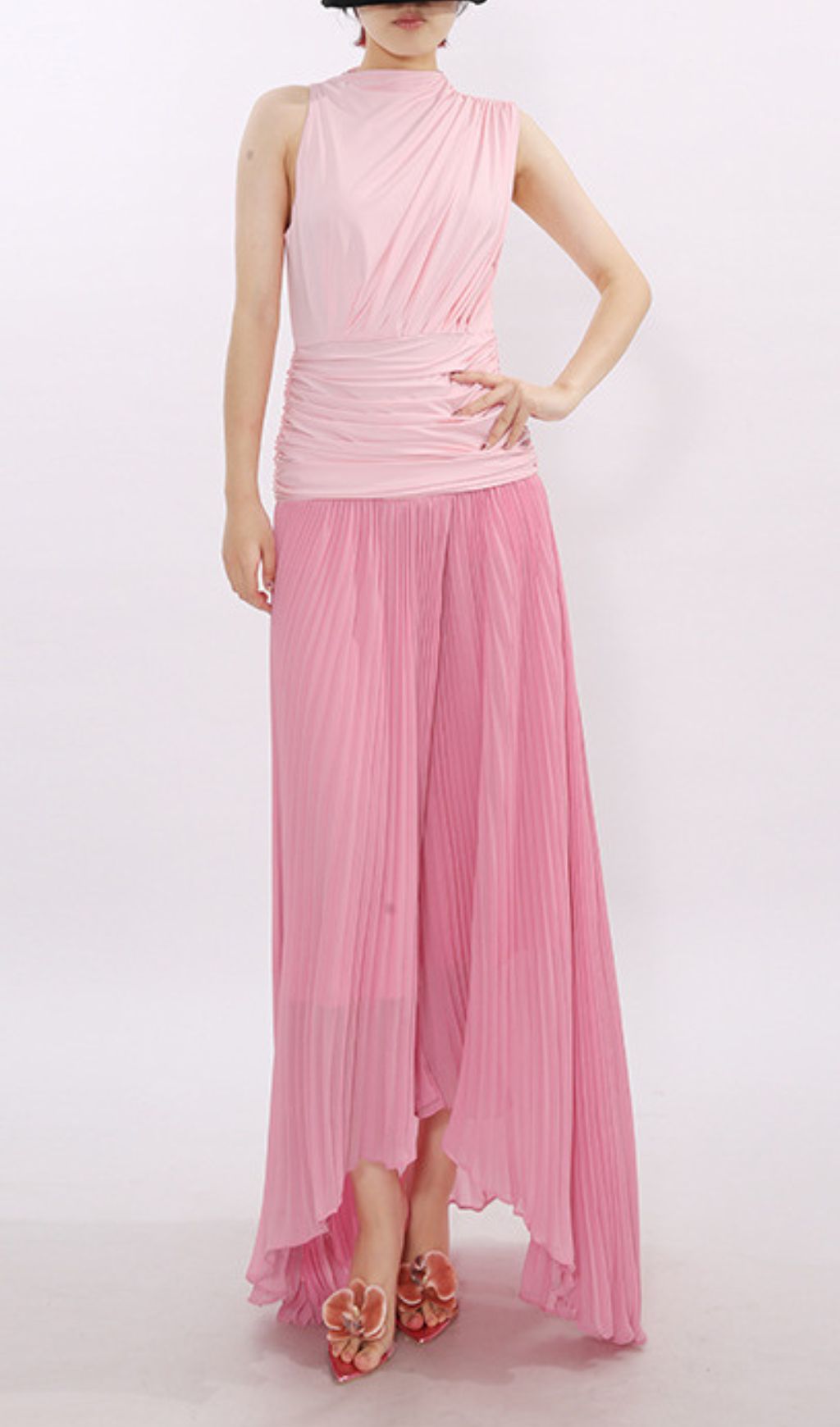 Fashionslee Women Juliana Pink Sleeveless Pleated Maxi Dress