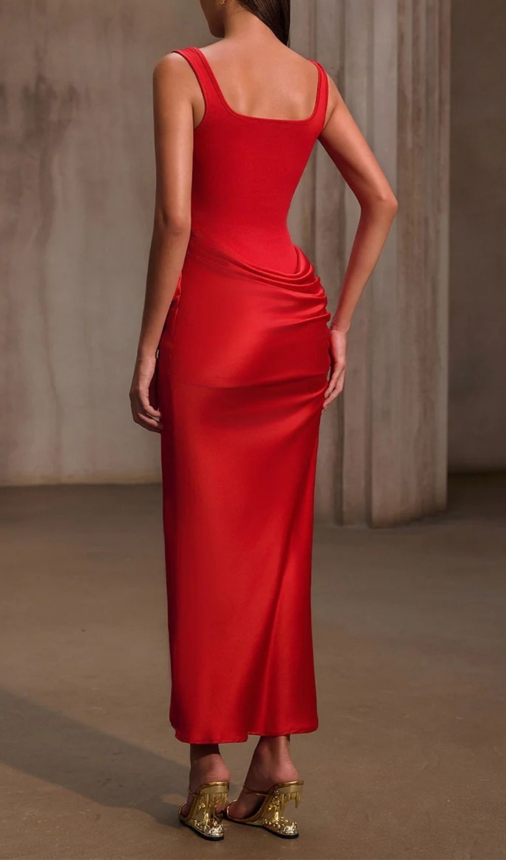 Fashionslee Women Nexilyx Red Corset Satin Maxi Dress