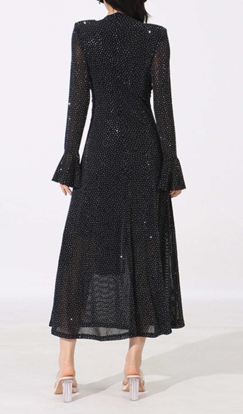Fashionslee Women Encarna Black Diamond Long Sleeve Midi Dress