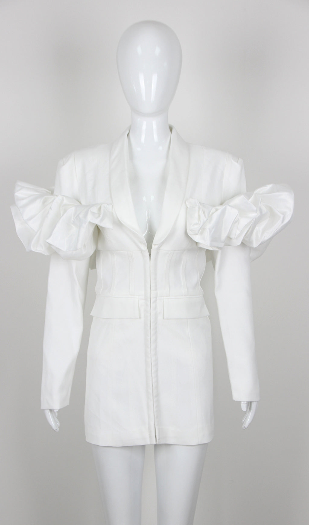 Fashionslee Women Allayna White Puff Detail Blazer Dress