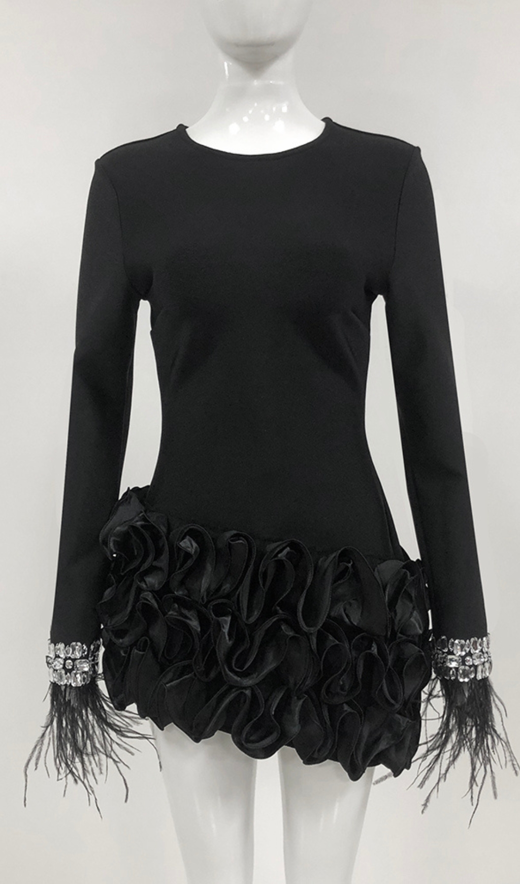 9a0516bd49df0a468abd33caa0d44e11.jpg Fashionslee Women Cardea Black Crystal Feather Ruffle Mini Dress