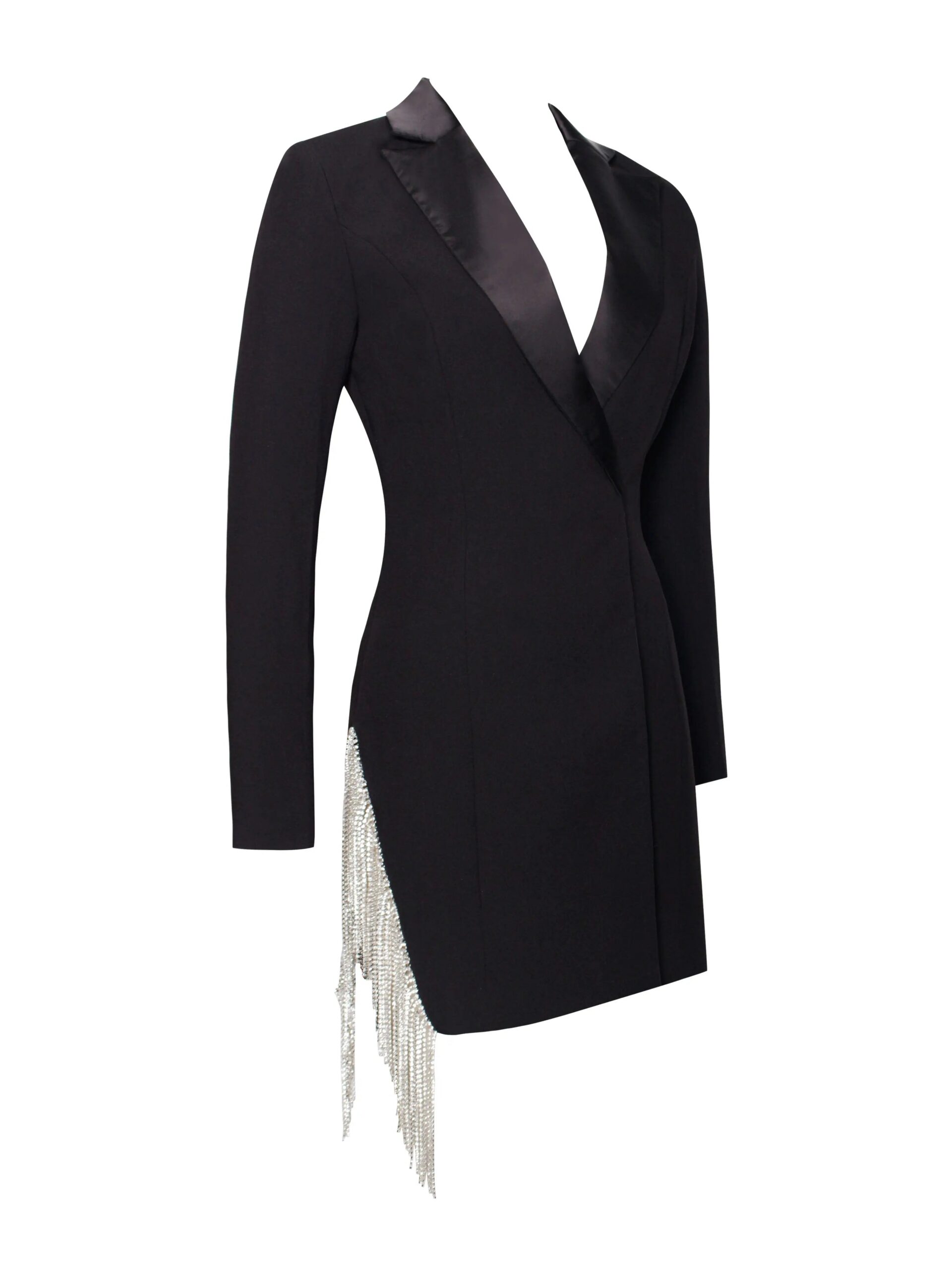 Fashionslee Women Freya Black Crystal Fringe Blazer Dress