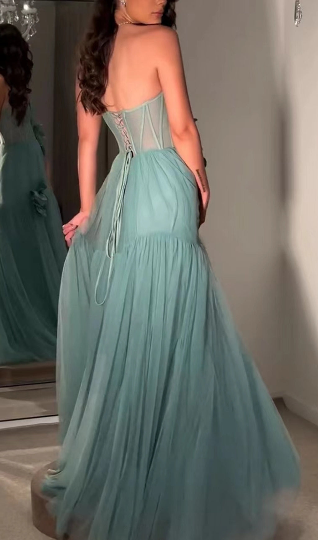 Fashionslee Women Blanca Blue Strapless Flower Corset Maxi Dress