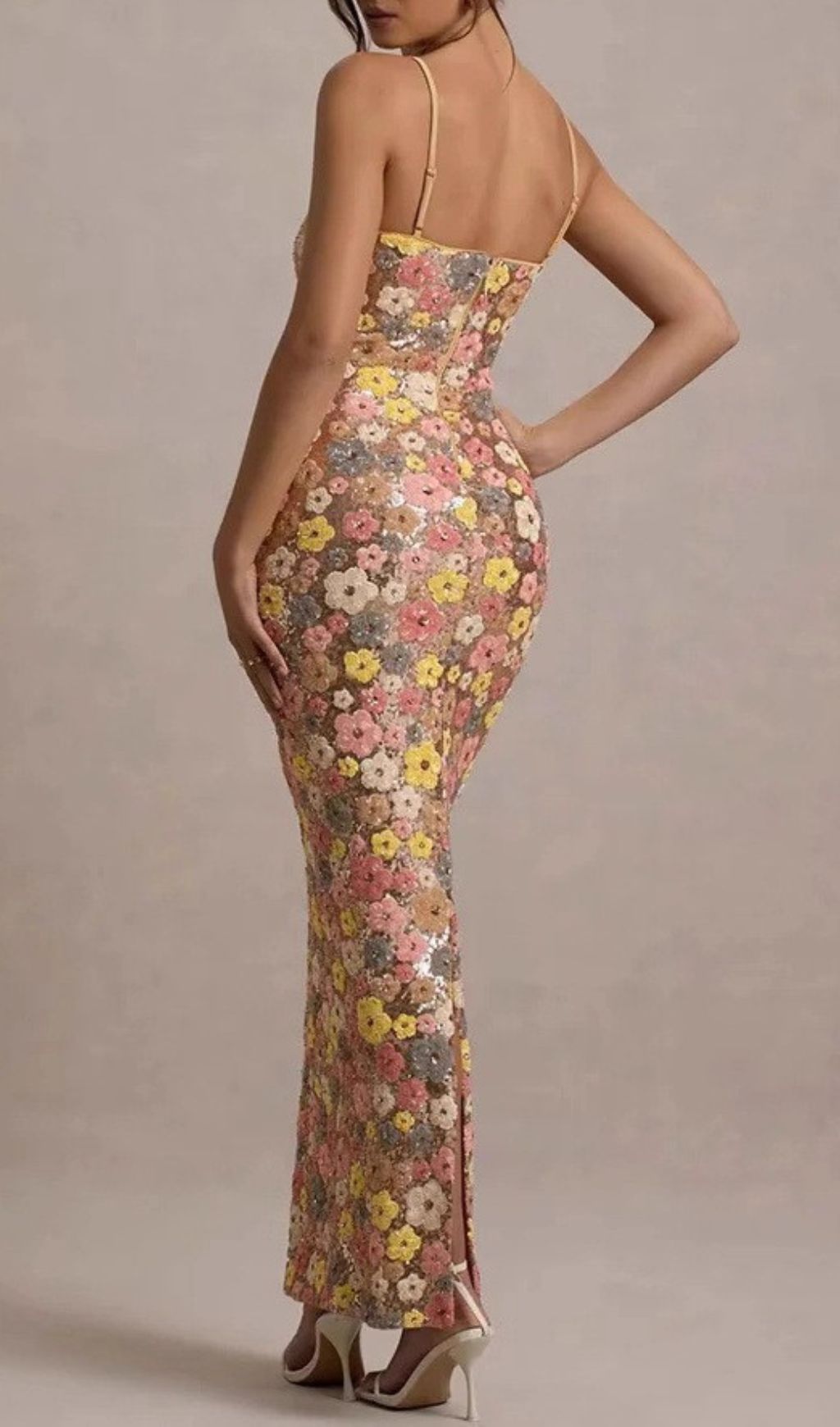 Fashionslee Women Gershon Strappy Flower Sequin Maxi Dress