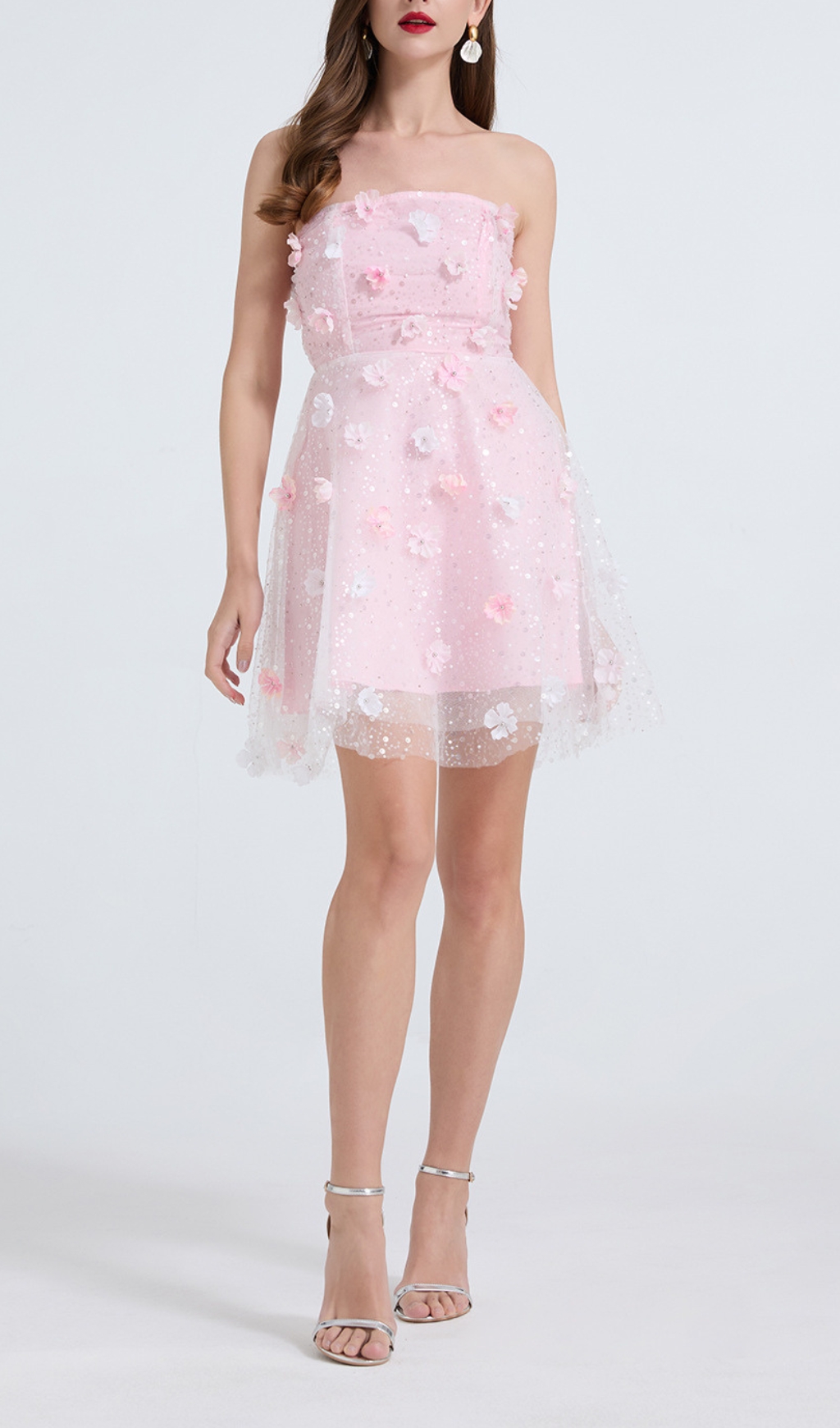 Fashionslee Women Dilys Pink Flower Embelished Sequin Mini Dress