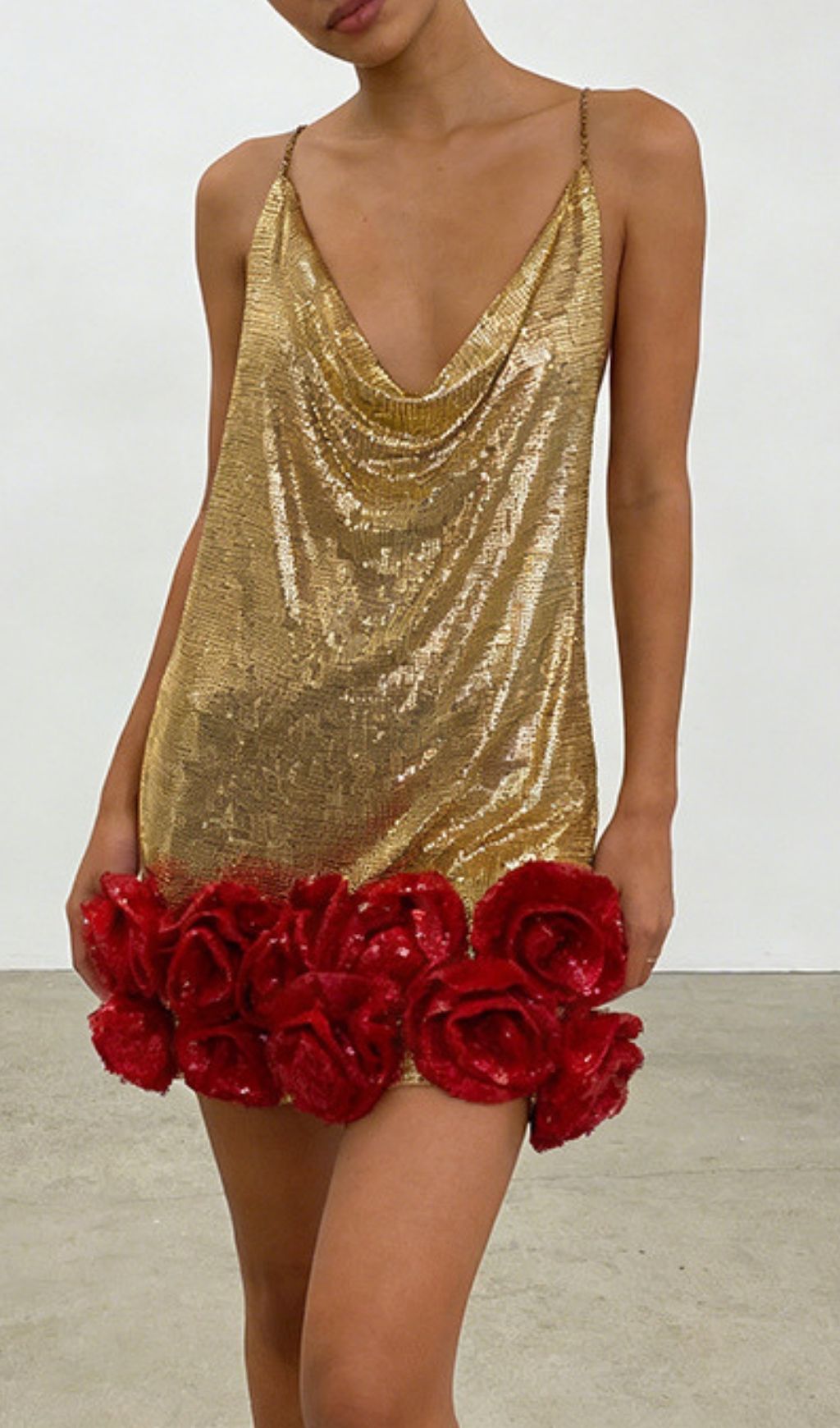 Fashionslee Women Kaylyn Gold Strappy Flower Mini Dress
