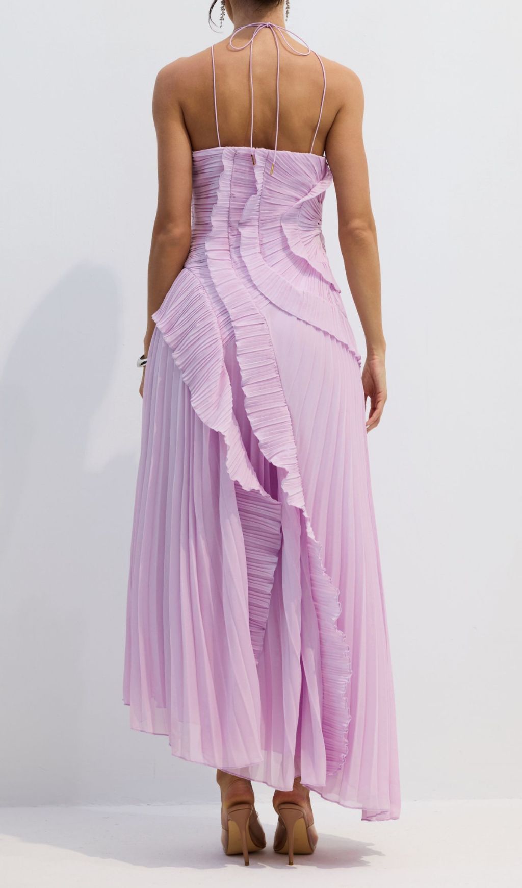 Fashionslee Women Finneas Purple Halter Pleated Maxi Dress