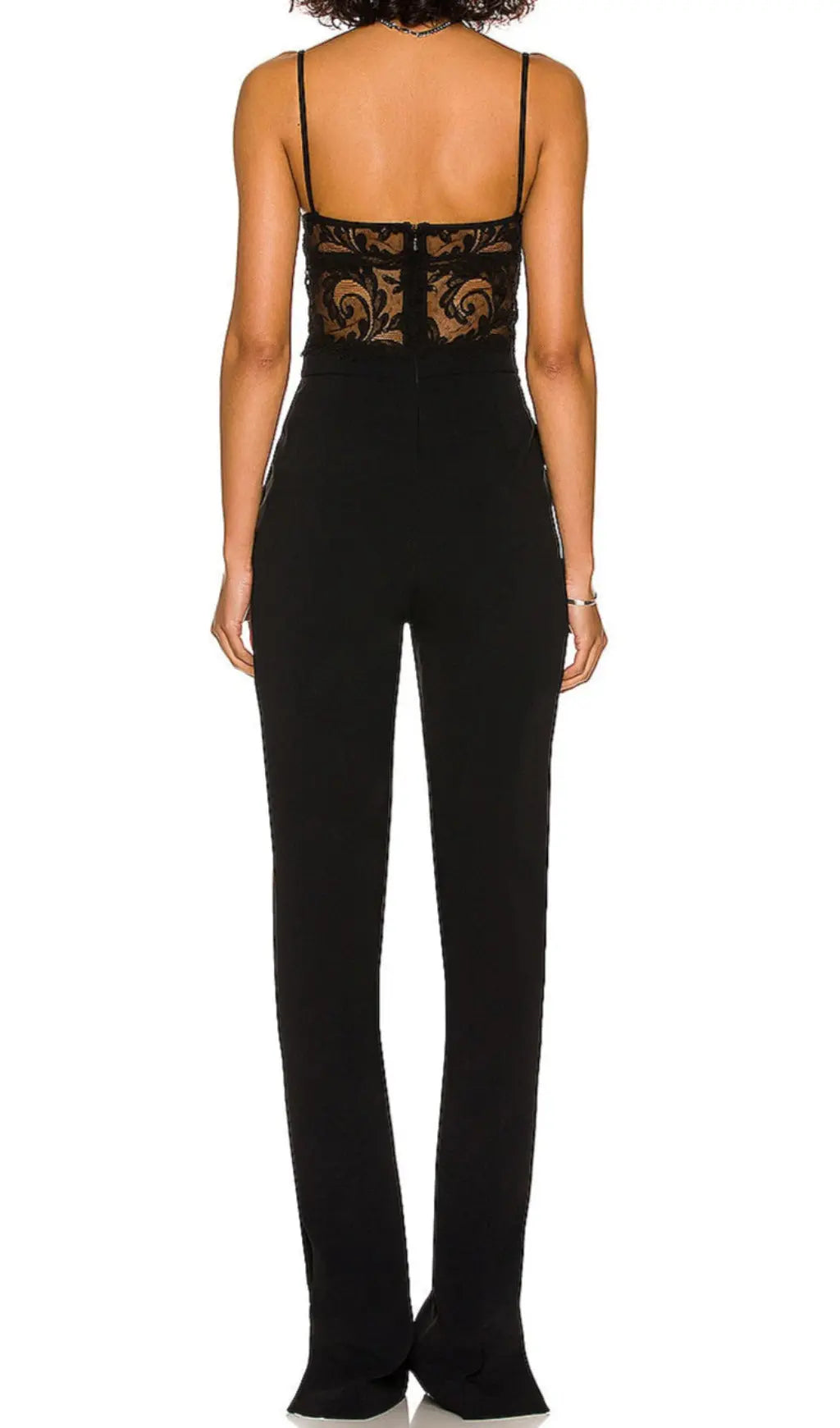 Fashionslee Women Black Strappy Lace Bandage Jumpsuit