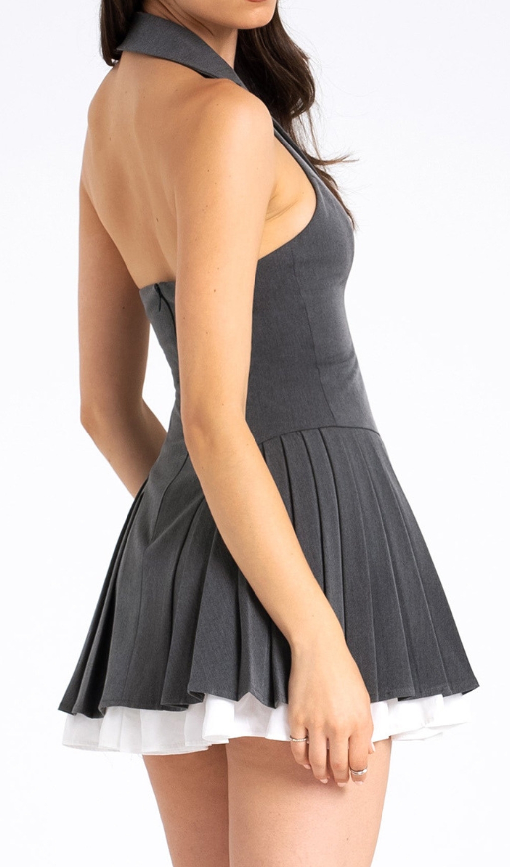 Fashionslee Women Dhriti Grey Halter Mini Dress