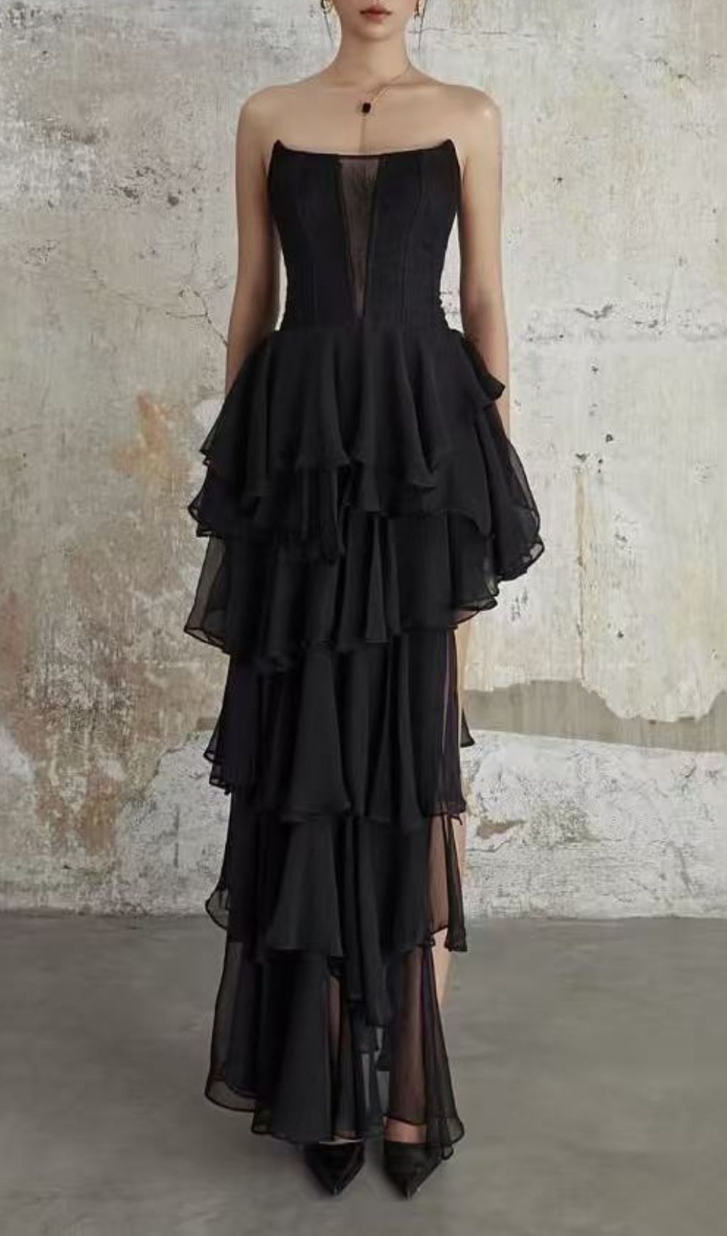 Fashionslee Women Kassi Black Strapless Layered Maxi Dress