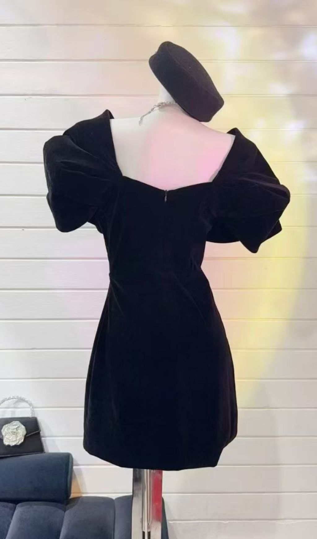 Fashionslee Women Ingrid Black V-Neck Mini Dress
