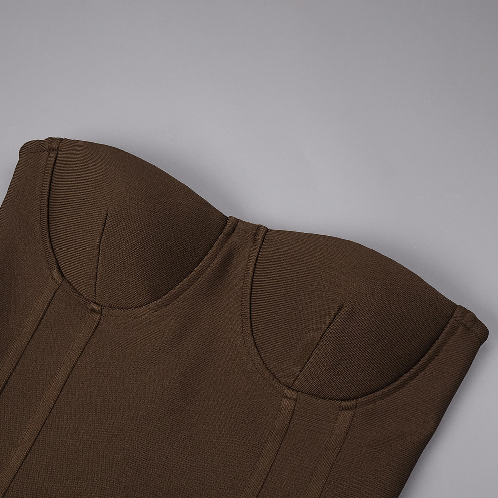 9ab5197116162dadb842ddc82f8b3bb4.jpg Fashionslee Women Holland Brown Strapless Bandage Maxi Dress