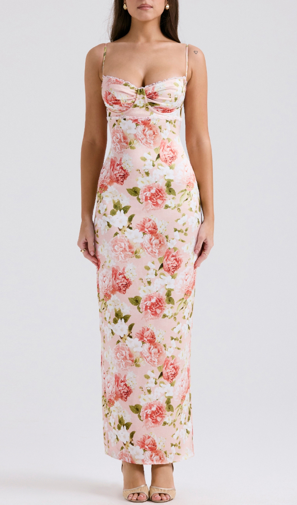 9ab599188b34aacc6e8b009a8be92baa.jpg Fashionslee Women Beasley Pink Peony Print Slit Maxi Dress
