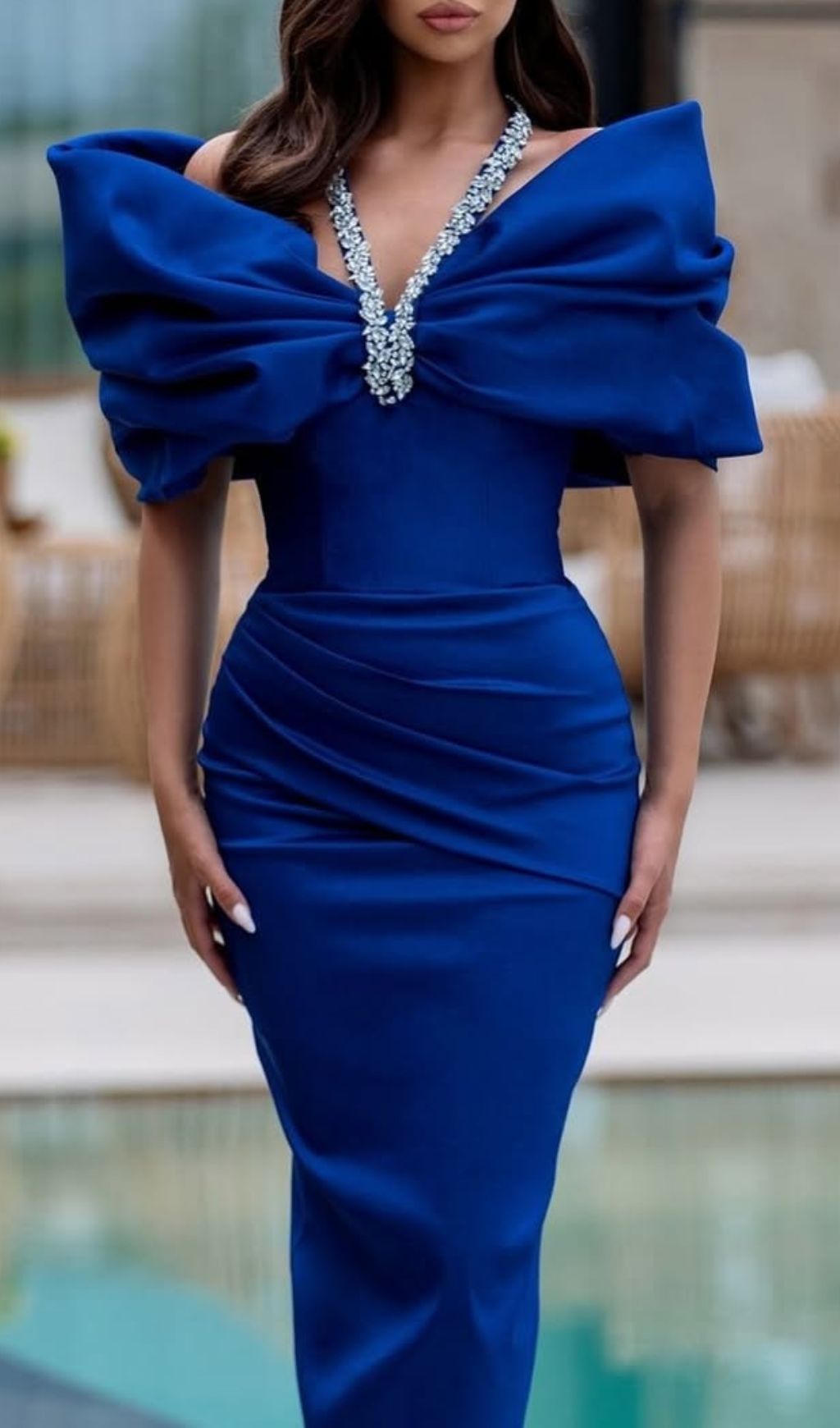 Fashionslee Women Elwilda Blue Off-Shoulder Halter Maxi Dress
