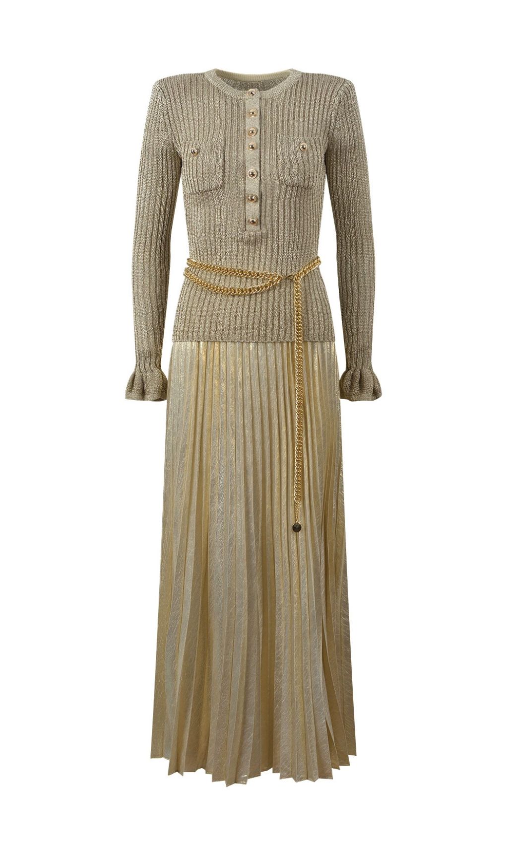 9afa06e37e3c0cef01ef2b32b43cbaef.jpg Fashionslee Women Gold Lurex Ribbed Knit Maxi Dress