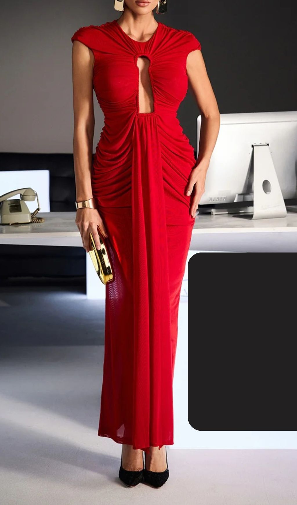 Fashionslee Women Drosyne Cutout Ruched Draped Maxi Dress In Red
