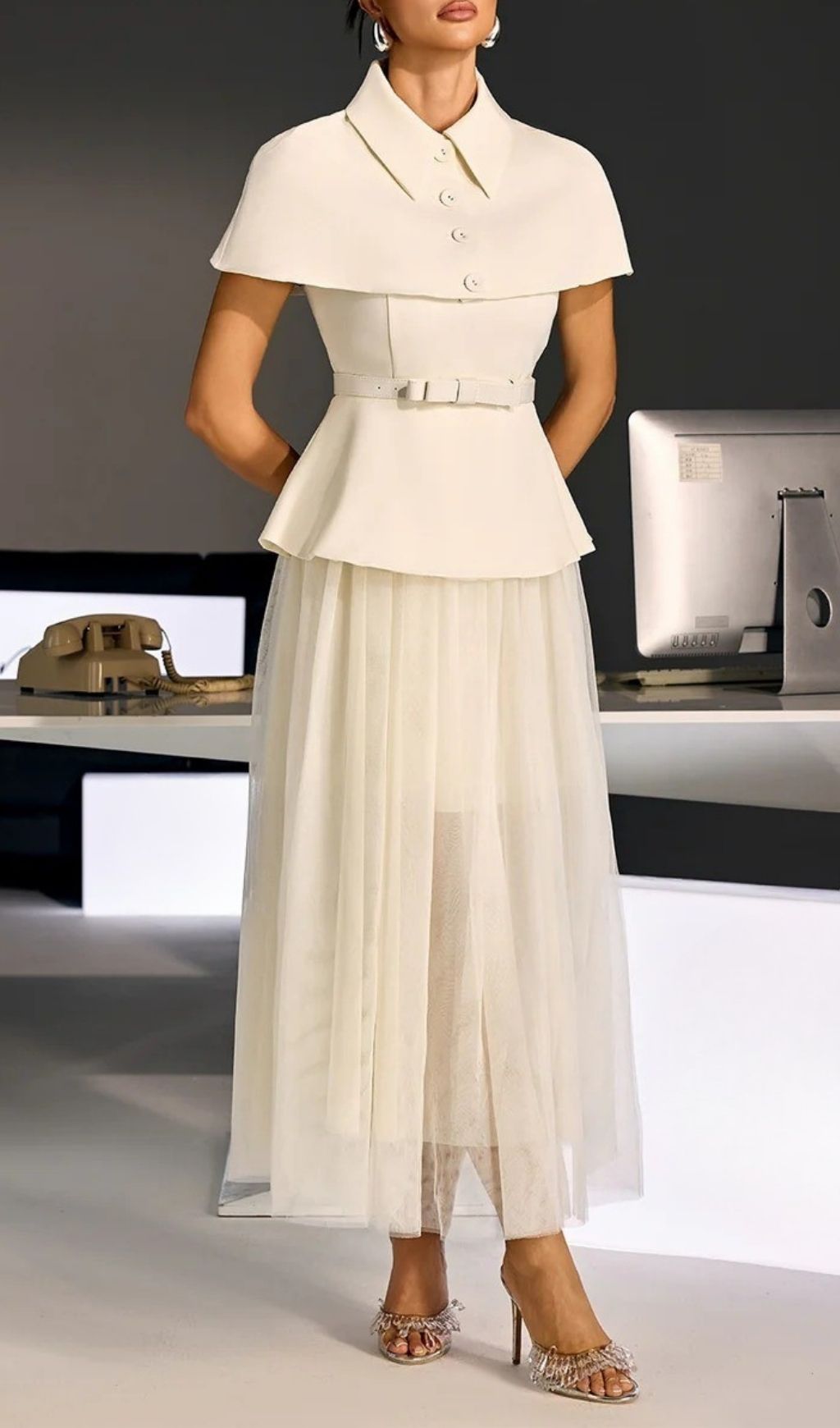 Fashionslee Women Larevix Cape Skirt Set With Belt