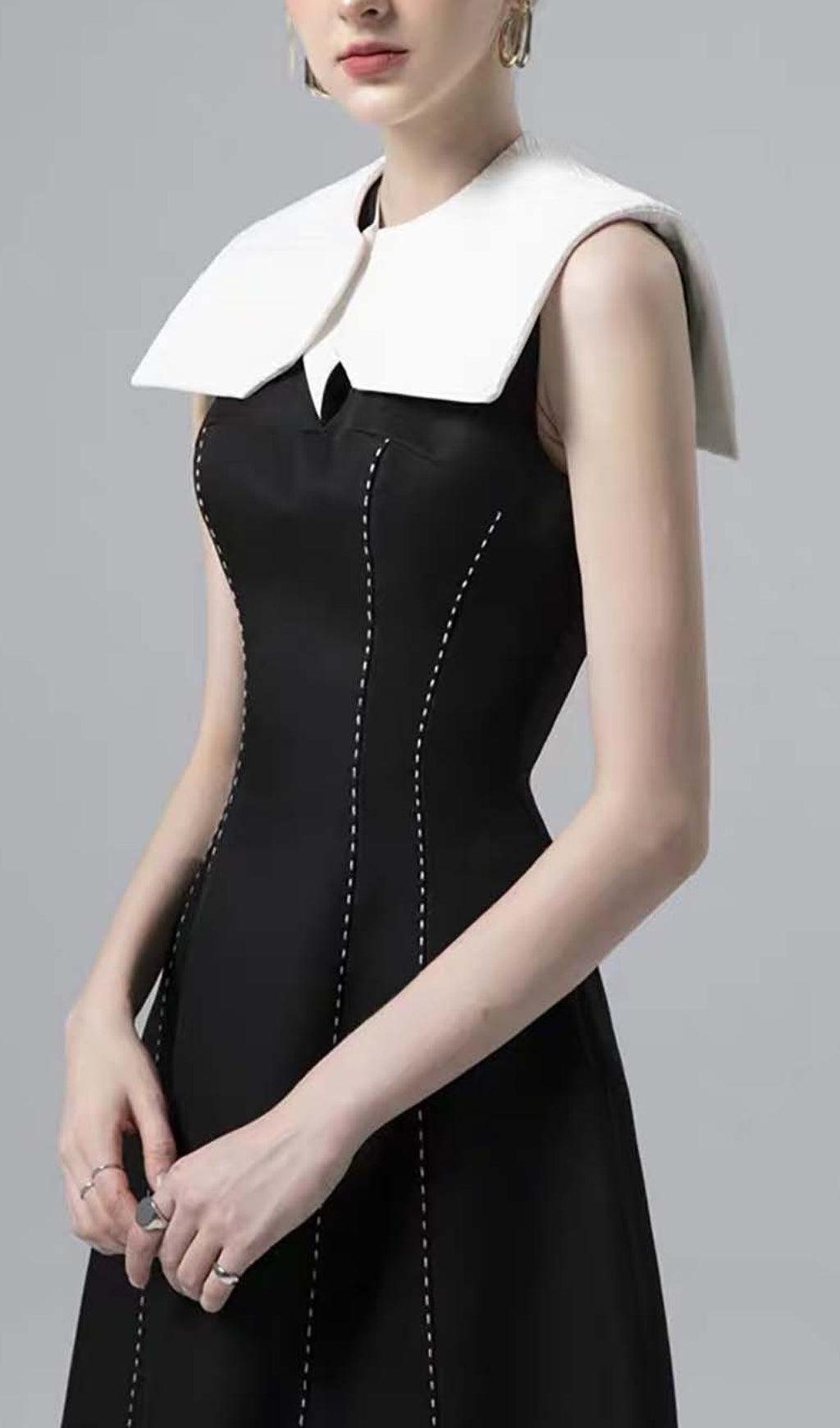 Fashionslee Women Stitching A Line Midi Dress In Black