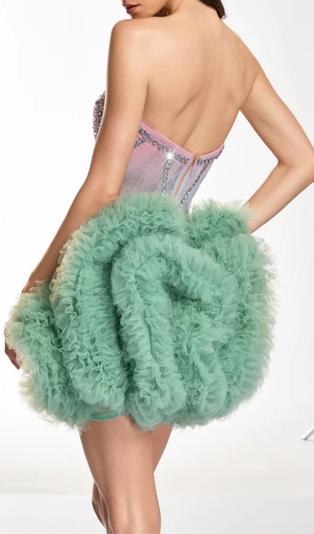 Fashionslee Women Dalinda Tulle Trimmed Crystal Mesh Dress