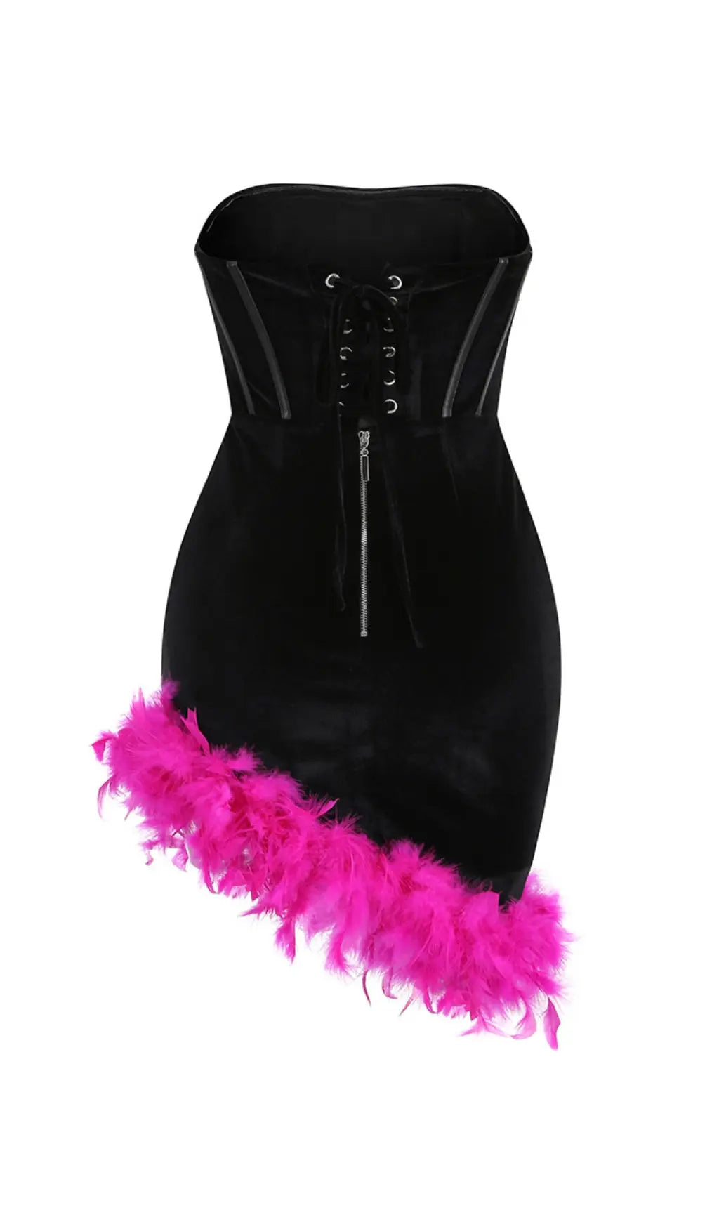 Fashionslee Women Feather Corset Minii Dress In Black