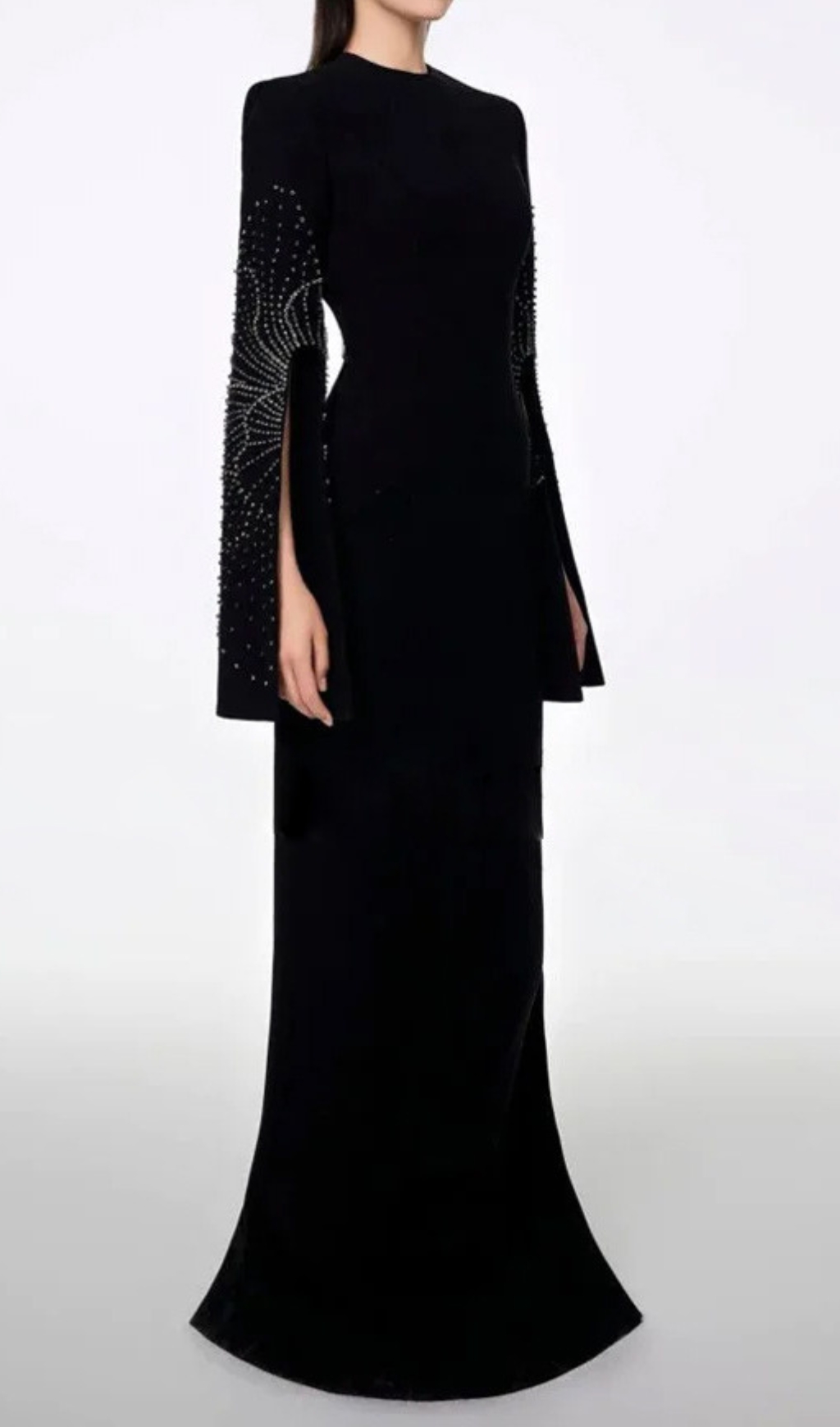 Fashionslee Women Dalit Black Long Sleeve Diamond Maxi Dress