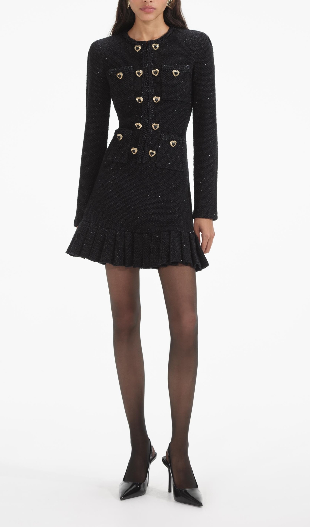 Fashionslee Women Black Buttoned Long Sleeve Knit Mini Dress