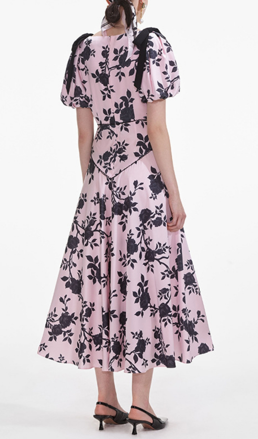 Fashionslee Women Filip Pink Flower Printed V-Neck Midi Dress