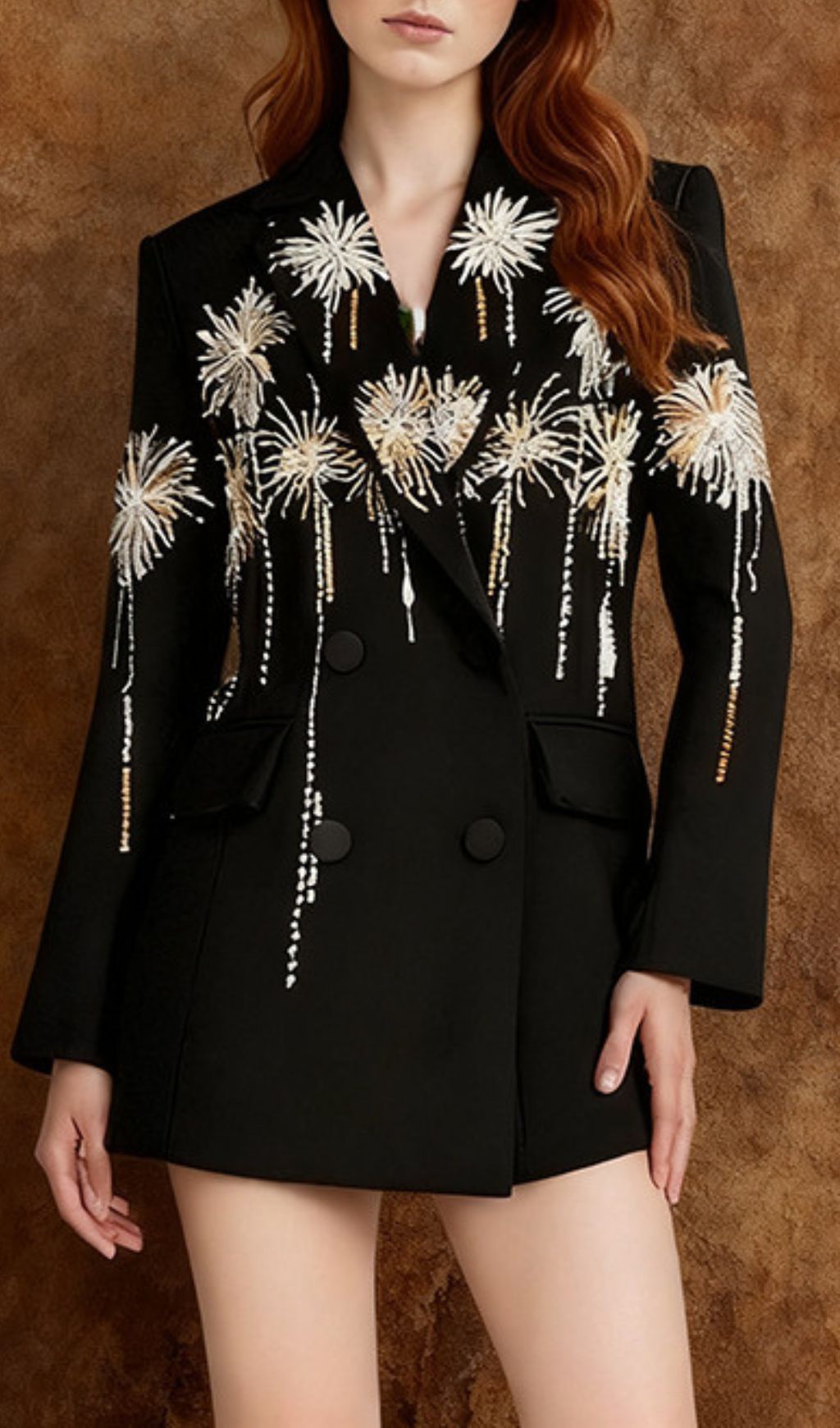 Fashionslee Women Hibah Black Firework Embroidery Blazer
