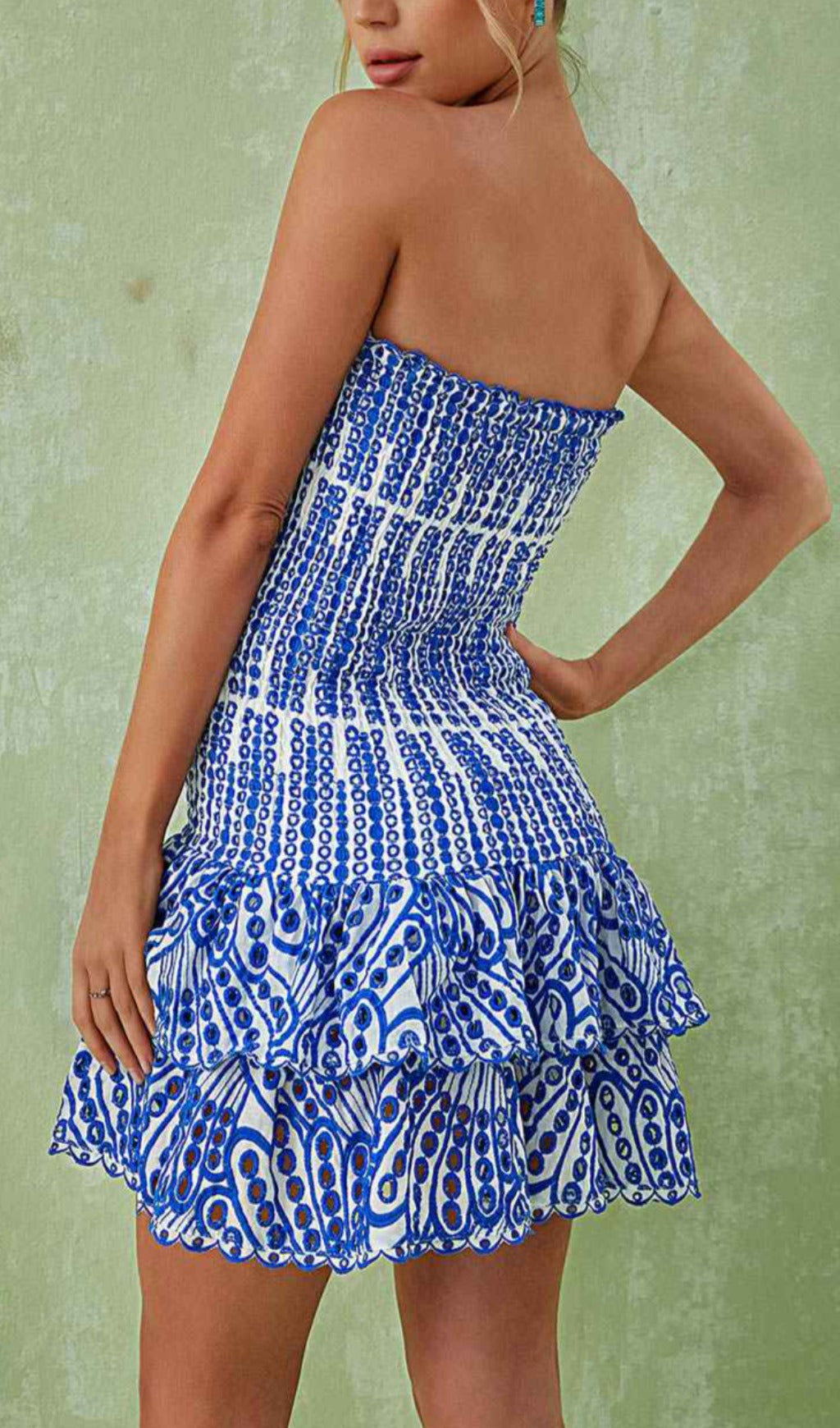 Fashionslee Women Strapless Ruffle Mini Dress In Blue