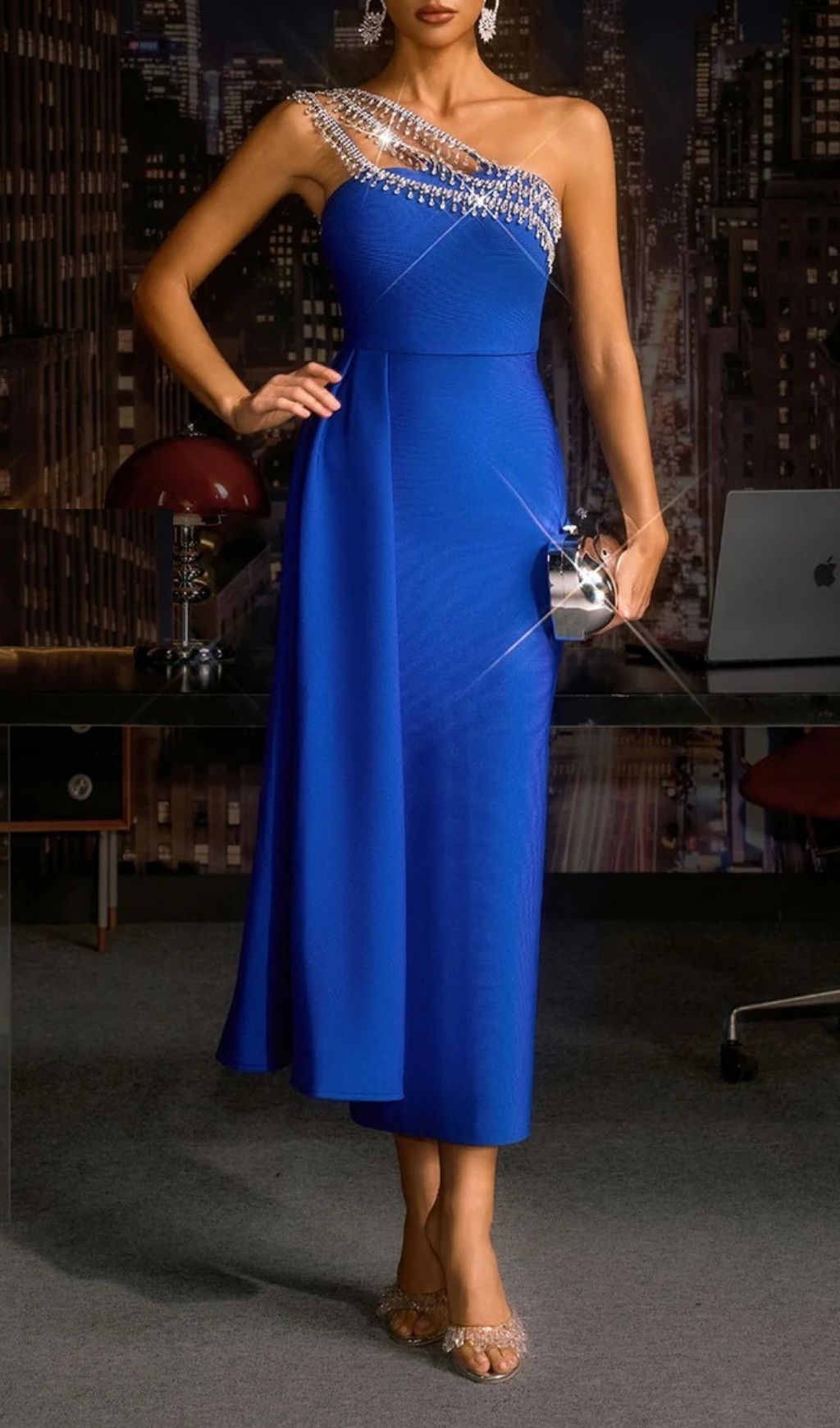 9baf33ee723f513fe5051e001e713692.jpg Fashionslee Women Olyvin One Shoulder Crystal Bandage Midi Dress